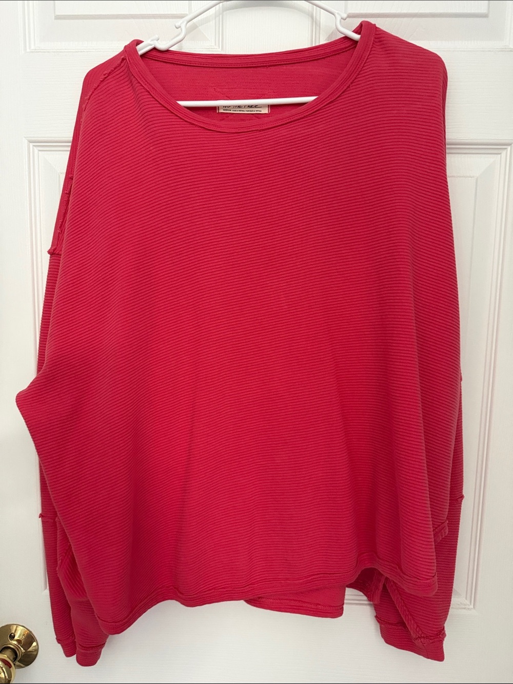 We the Free Women's Ribbed Crewneck Top in Pink.  Size medium- loose fitting